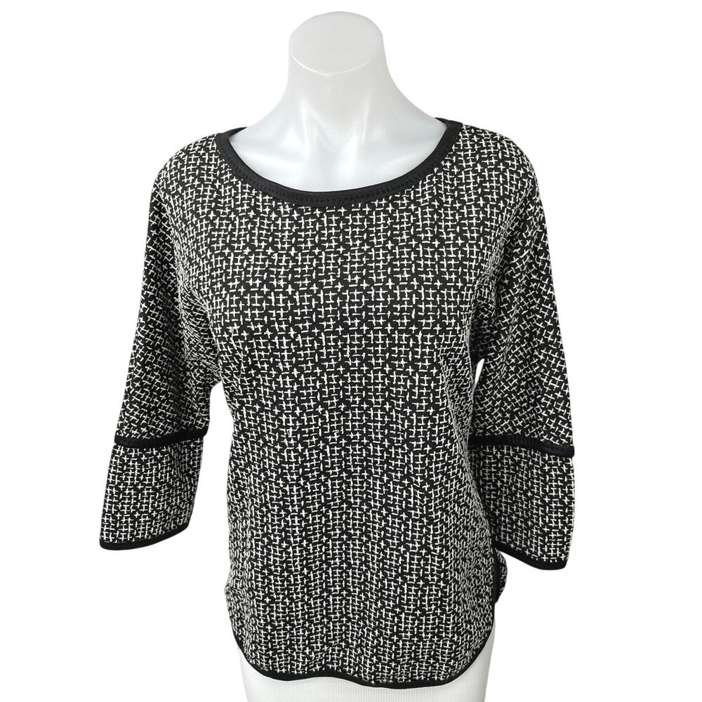 Max Studio Black White Tweed Crew Neck Long Sleeve Sweater Blouse Tunic Top Sz M